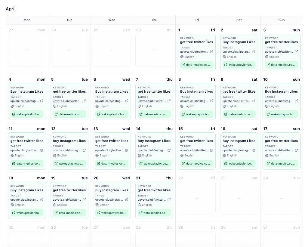 30-day backlink placement calendar preview
